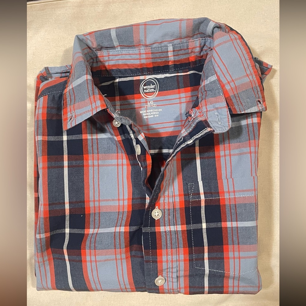 Wonder Nation Boys Casual Blue and Red Checkered Shirt